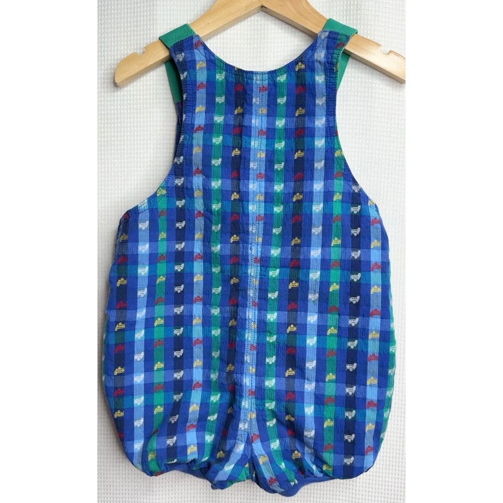 Vintage Gymboree Airplanes Colorblock Gingham Romper XS 9-18 Months Blue Green